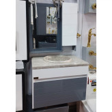 روشویی کابینتی pvc سفید طوسی با صفحه سنگ ی سایز 60در40 همراه با آینه و باکس