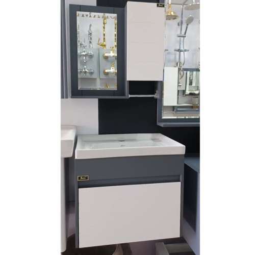 روشویی کابینتی pvc سفید طوسی سایز 50در 37 همراه آینه باکس