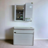 روشویی کابینتی pvc سفید ساده فول ست سایز 37در50 همراه آینه و باکس