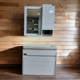 روشویی کابینتی pvc سفید ساده فول ست سایز 37در50 همراه آینه و باکس