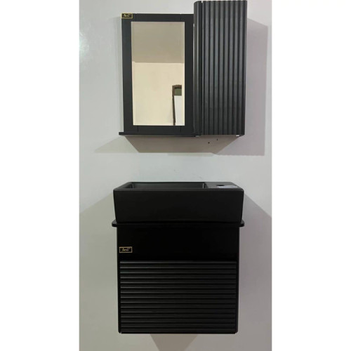 روشویی کابینتی pvc مشکی بامبو سایز 46در25 همراه آینه باکس