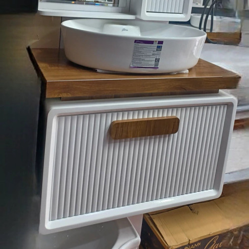 روشویی کابینتی pvc سفید قهوه ای همراه آینه