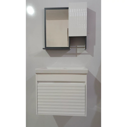 روشویی کابینتی pvc سفید بامبو سایز 50در 37 همراه آینه و باکس