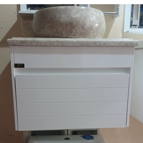 روشویی کابینتی pvc سفید با صفحه و کاسه سنگی سایز 60 در 40