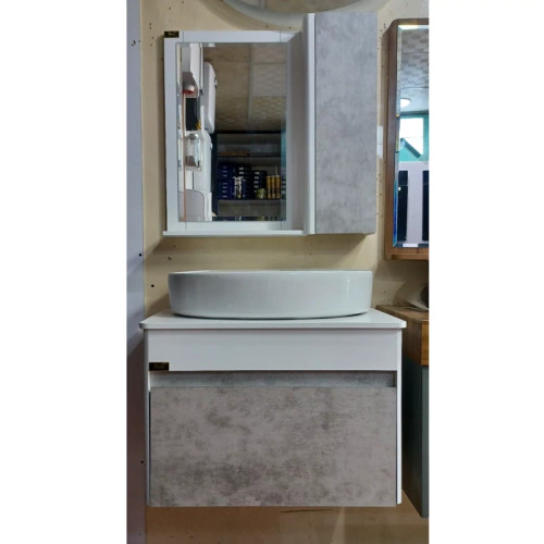 روشویی کابینتی pvc سفید طوسی سایز 60در 40 همراه با آینه و باکس