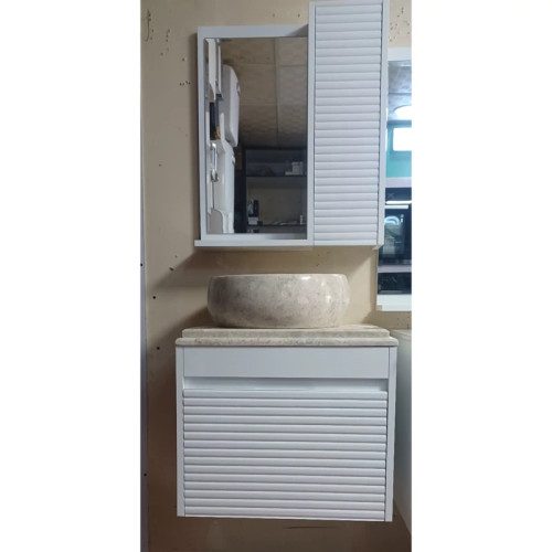 روشویی کابینتی pvc سفید و طوسی همراه آینه و باکس