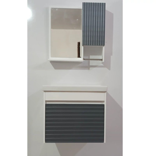 روشویی کابینتی pvc طوسی سفید بامبو سایز 50در37 همراه آینه و باکس