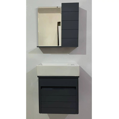 روشویی کابینتی pvc طوسی آندره سایز 46در25 همراه آینه و باکس