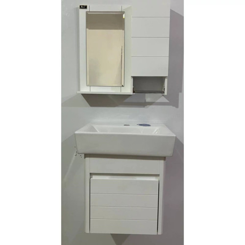 روشویی کابینتی pvc سفید آتیلا سایز 46در30 همراه آینه و باکس