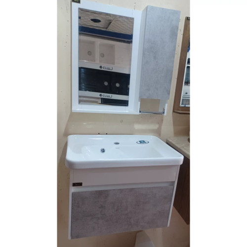 روشویی کابینتی pvc طوسی سفید سایز 60در 40 همراه با آینه باکس