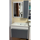 روشویی کابینتی pvc سفید طوسی همراه آینه و باکس سایز 60در40