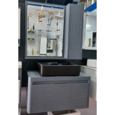 روشویی کابینتی pvc طوسی بامبو در2 سایز 70و 80 همراه با آینه و باکس