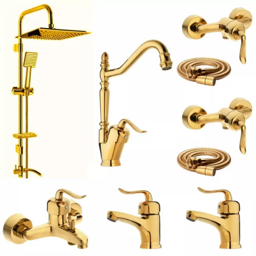 ست شیرالات مدل قجری طلایی مجموعه 9 عددی همراه علم دوش 30*20 استیل (پس کرایه)