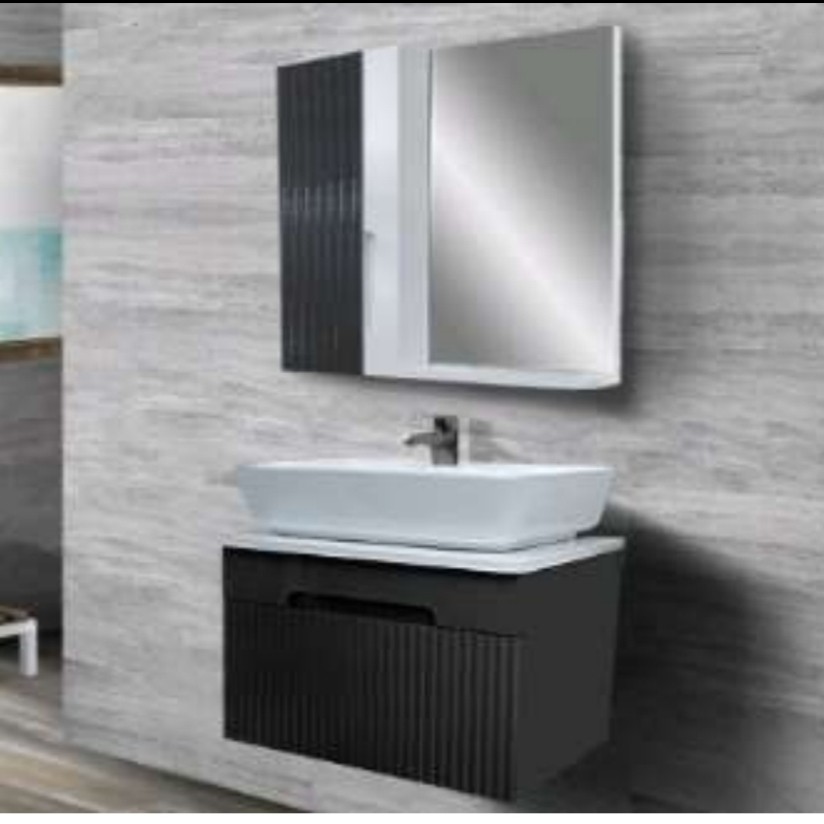 روشویی کابینتی پارتانیسا مدل تولیپ بدنه مشکی صفحه سفید کد TMM550