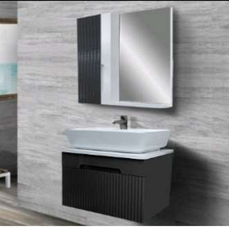 روشویی کابینتی پارتانیسا مدل تولیپ بدنه مشکی صفحه سفید کد TMM550
