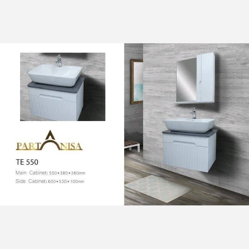 روشویی کابینتی پارتانیسا مدل تولیپ بدنه سفید صفحه نسکافه ای کد TEN 550