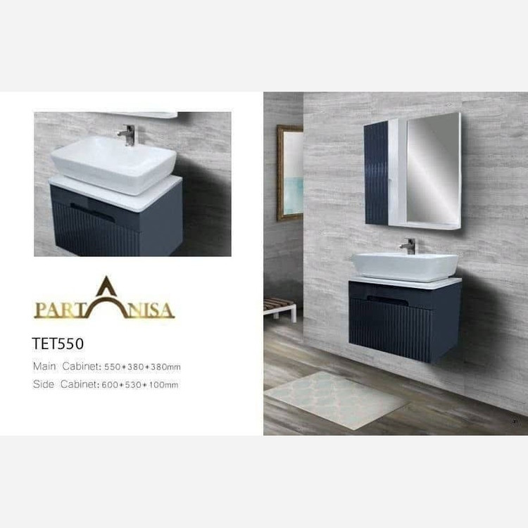 روشویی کابینتی پارتانیسا مدل تولیپ بدنه طوسی صفحه سفید کد TET 550