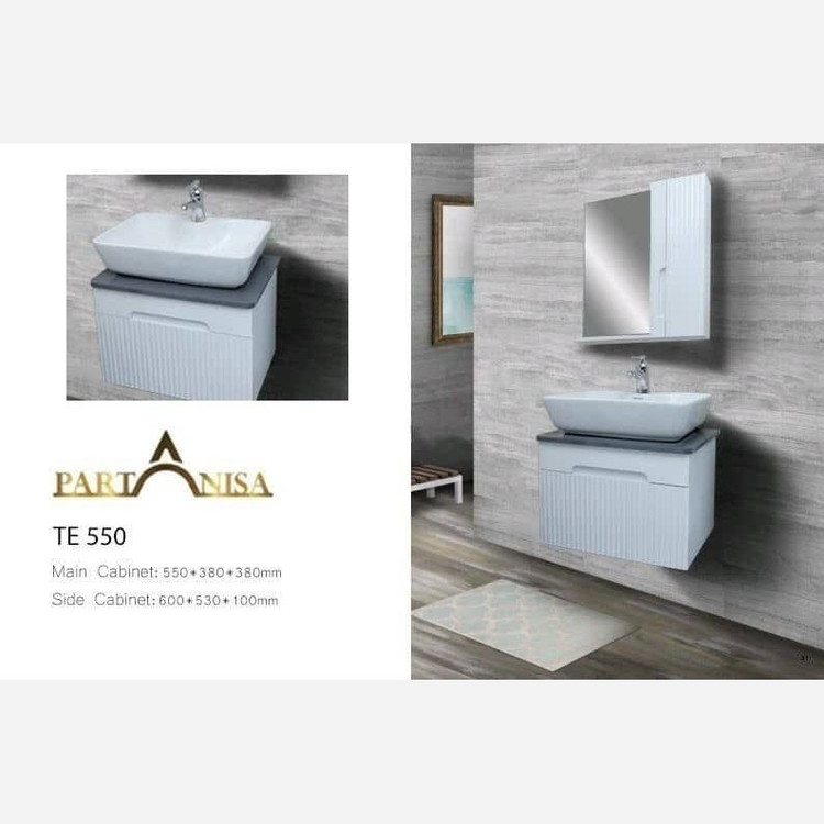 روشویی کابینتی پارتانیسا مدل تولیپ بدنه سفید صفحه طوسی کد TE 550